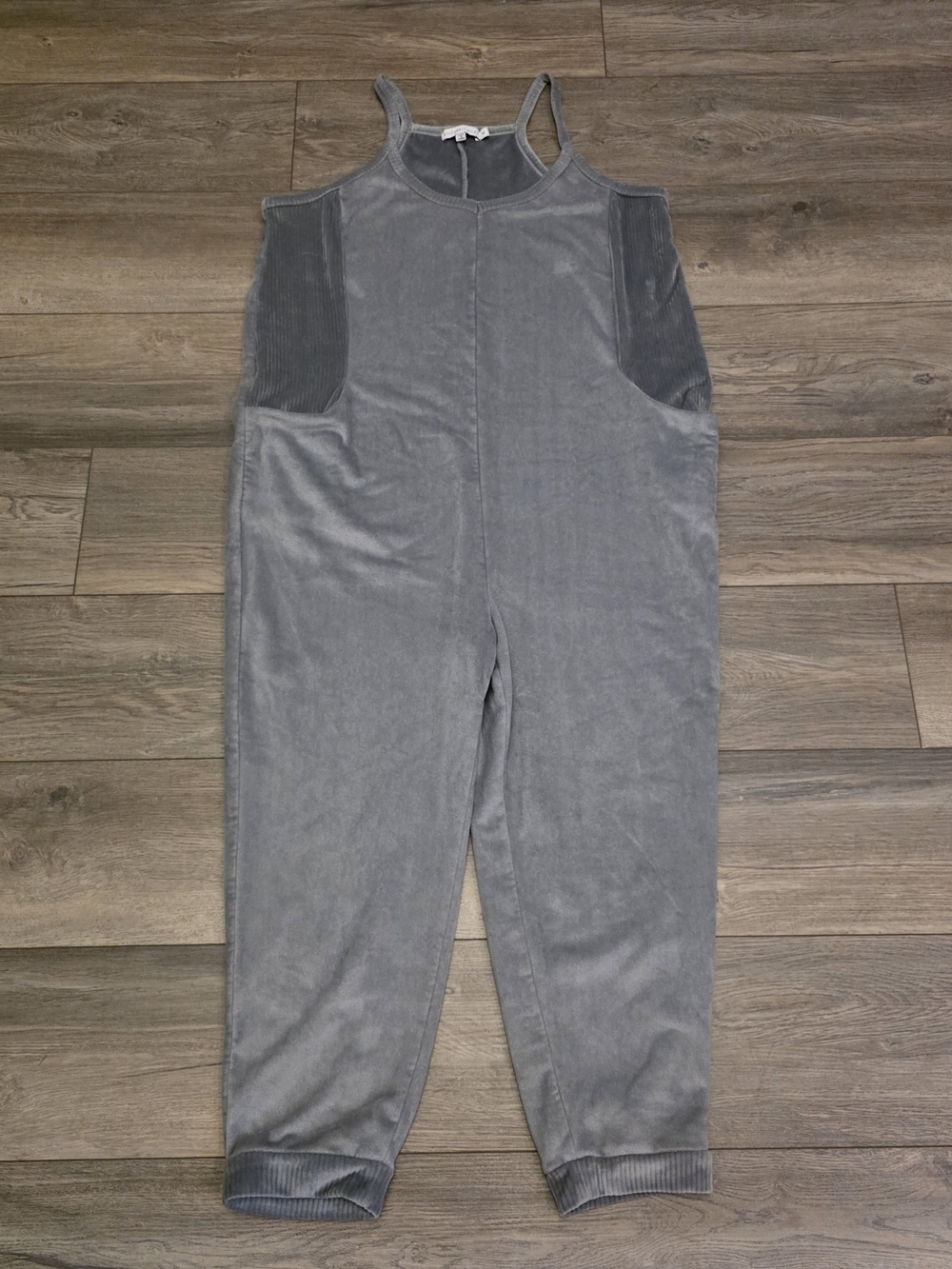 Sincerely Jules Gray Velour Jumpsuit with Ribbed Panels